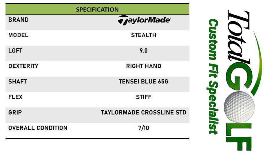 Tayloramde Stealth 9.0 Driver Tensei Blue 65G Stiff Right Hand - Used