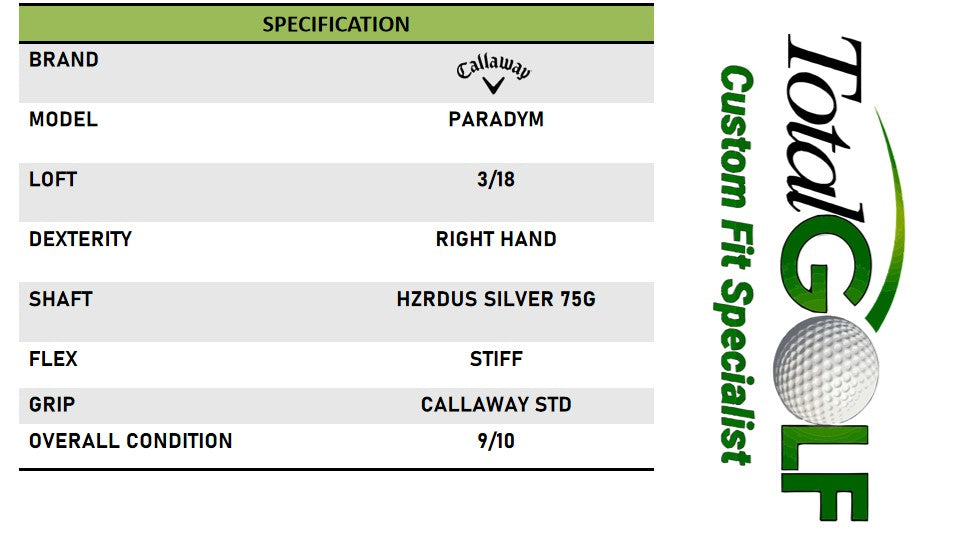 Callaway Paradym 3 Hybrid Hzrdus Silver 75G Stiff Right Hand - USED