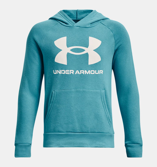 UA Rival Fleece Big Logo Hoodie - Glacier Blue / Onyx White