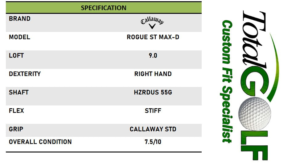 Callaway Rogue ST Max-D Driver 9.0 Hzrdus 6.0 55G Right Hand - Ex-Demo
