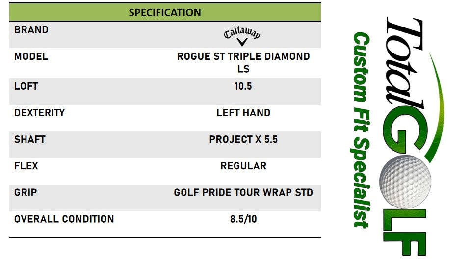 Callaway Rogue ST Triple Diamond LS 10.5 Project X 5.5 Regular Left Hand - Used