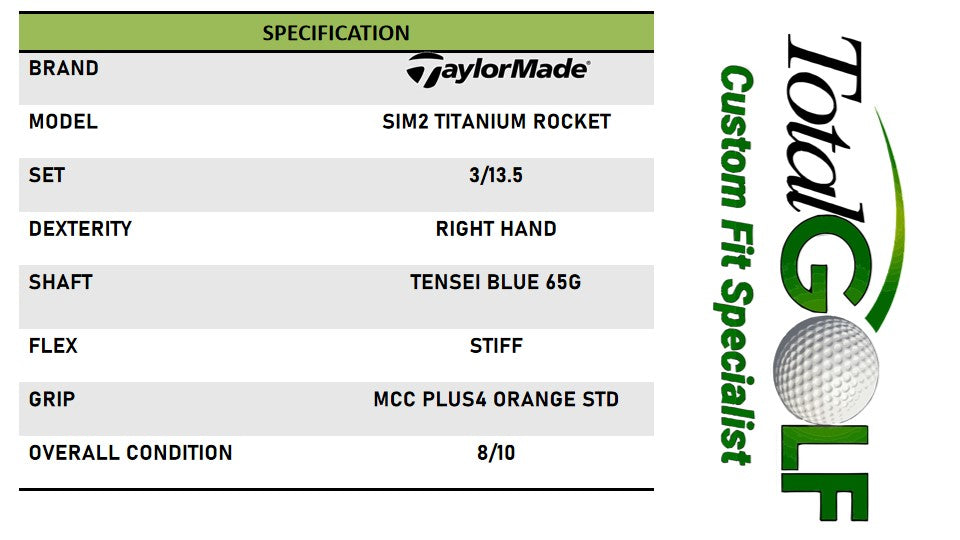Taylormade Sim 2 Titanium Rktball 3FW Tensei Blue 65G Stiff Right Hand - USED