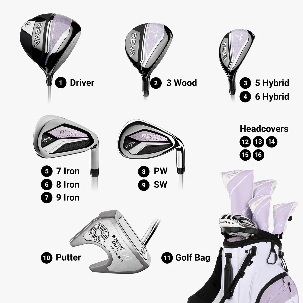 Callaway Women’s REVA 11-Piece Stand Bag Complete Set - Violet Mist