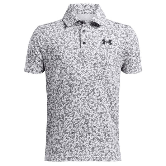 UA Playoff Printed Junior Golf Polo Shirt - White/Black