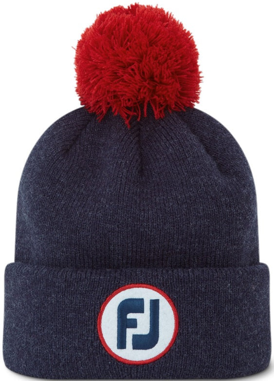 FootJoy Mens Solid Pom Pom Beanie Hat Heather Navy