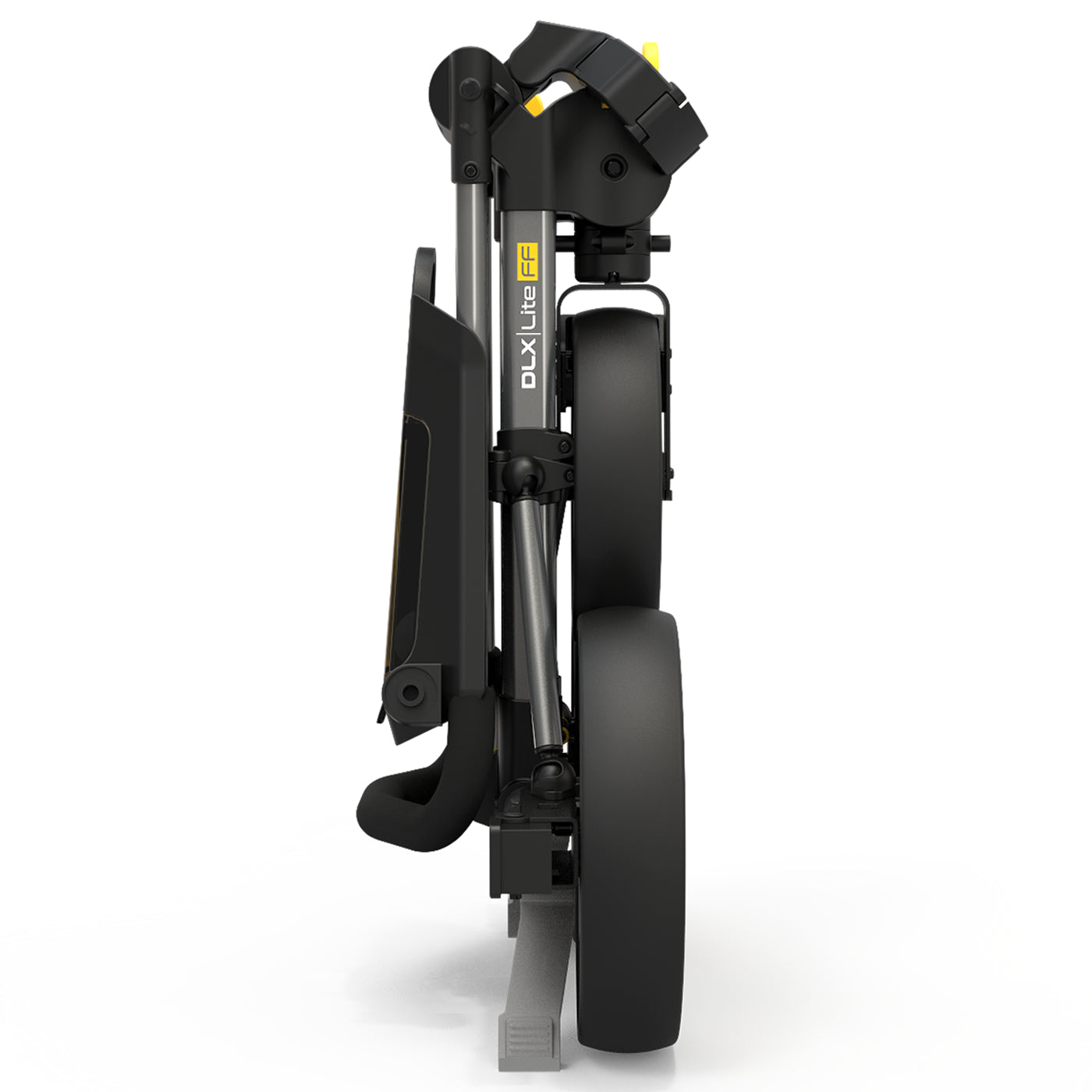 PowaKaddy DLX Lite FF 3-Wheel Push Golf Trolley Gunmetal Metal/Yellow